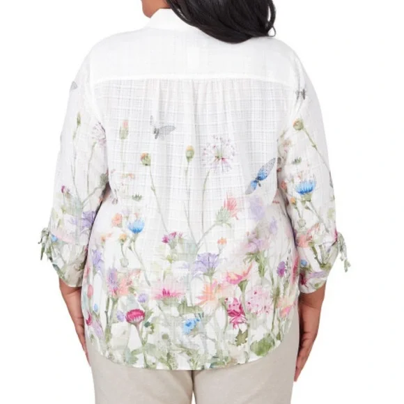 Alfred Dunner Garden Party Floral Watercolor Button Front White Blouse XL NWOT - Picture 3 of 13